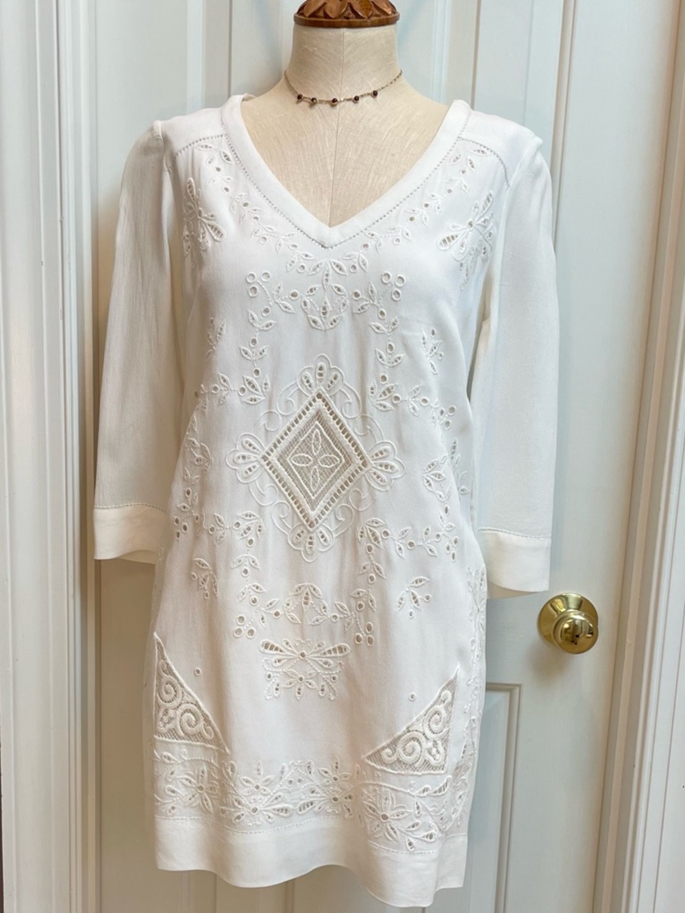 NWT French Connection White Embroidered V-Neck Dress